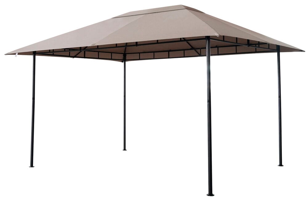 Paviljonki Maui 295x395 cm, jossa beige kaksikerroksinen katos ja musta metallirunko.