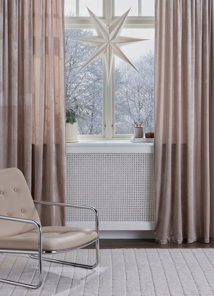 Vorhang Angelstad 135x250 cm Beige Polyestersamt Funkeln, zeigt geraffte beige Samtvorhänge mit Glitzer.