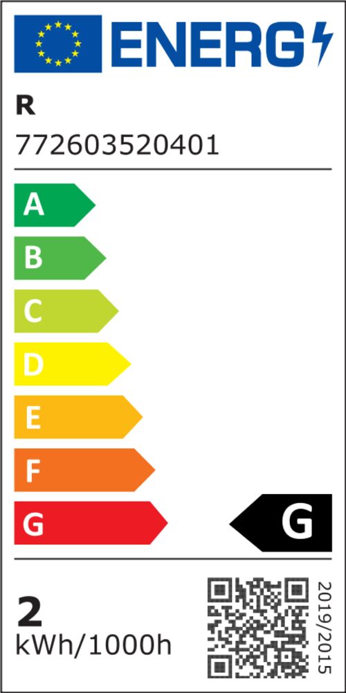 Dekorationsbeleuchtung Globe Ø37 cm Warmweiß Energielabel, G-klassifiziert, zeigt 2 kWh/1000h Verbrauch.