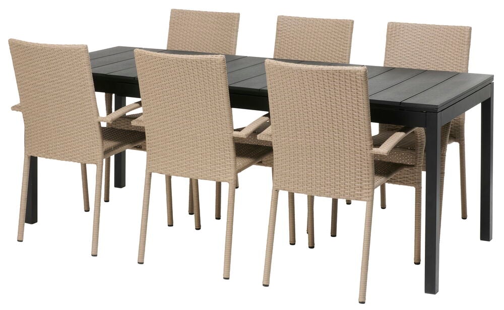 Barcelona-pöytä, jatkettava + 6 Rimini-tuolia