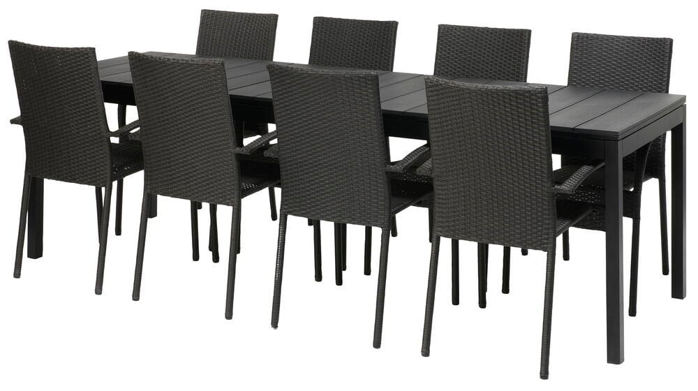 Barcelona-pöytä, jatkettava + 8 Rimini-tuolia