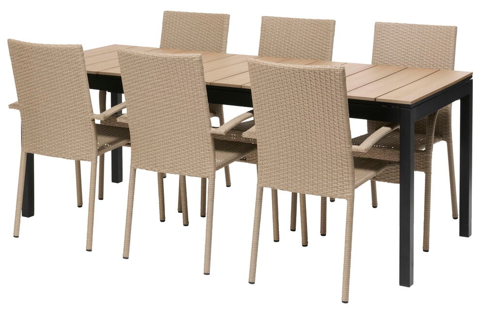 Barcelona-pöytä, jatkettava + 6 Rimini-tuolia