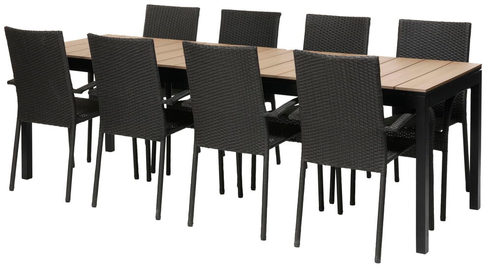 Barcelona-pöytä, jatkettava + 8 Rimini-tuolia