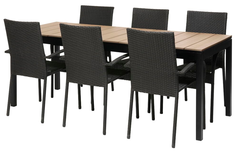 Barcelona-pöytä, jatkettava + 6 Rimini-tuolia