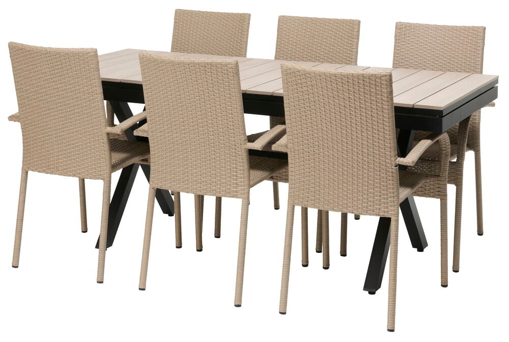 Bord Florens, uttrekkbart + 6 stoler Rimini