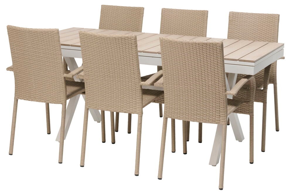 Bord Florens, uttrekkbart + 6 stoler Rimini