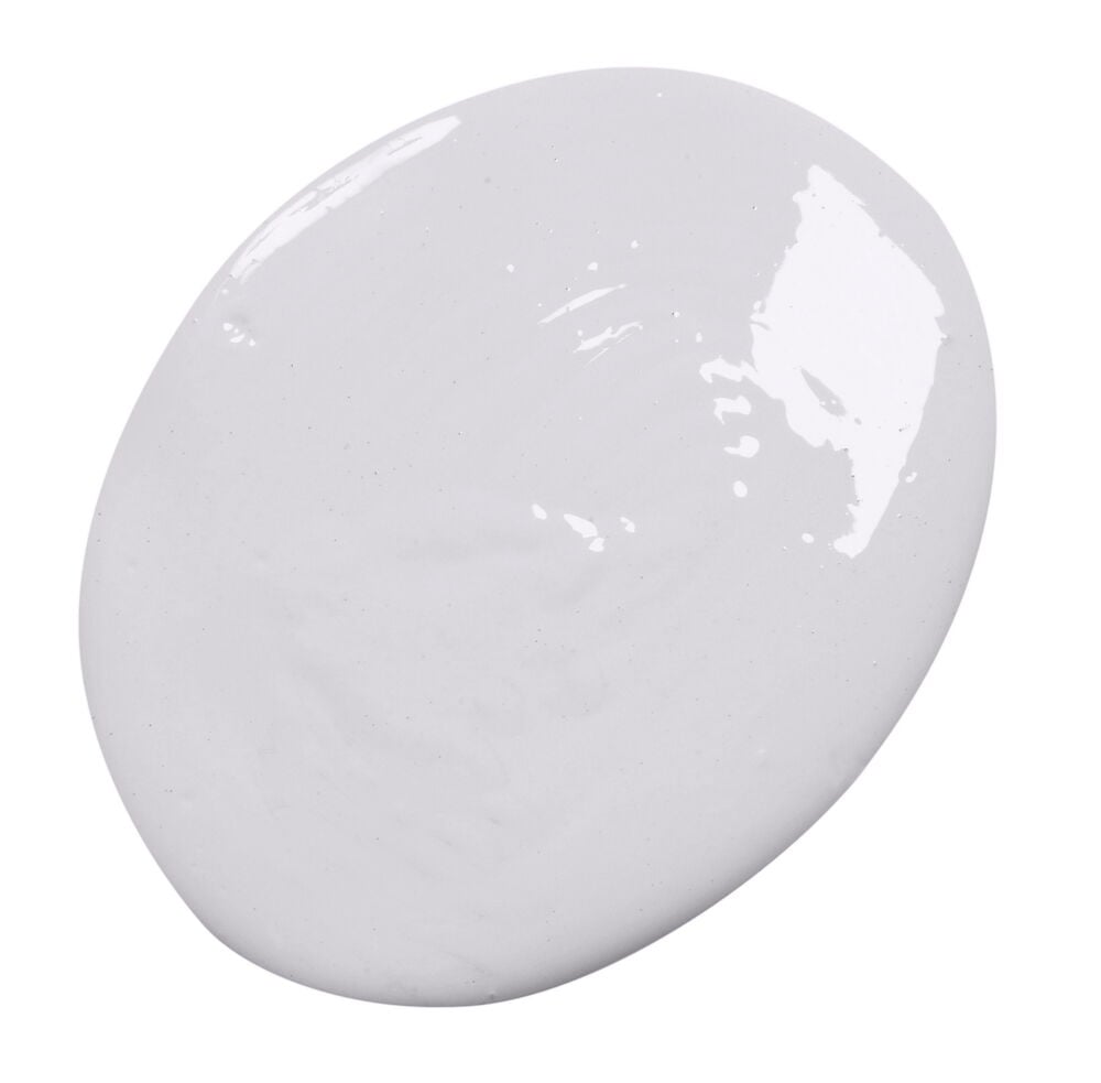 Ljusgrå silkematt väggfärg droppe mot vit bakgrund.