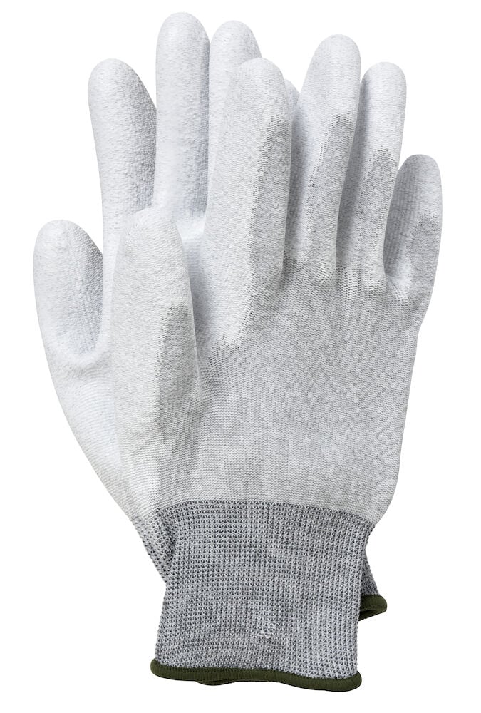 Grå målarhandske med förstärkt grepp och ribbad mudd.
