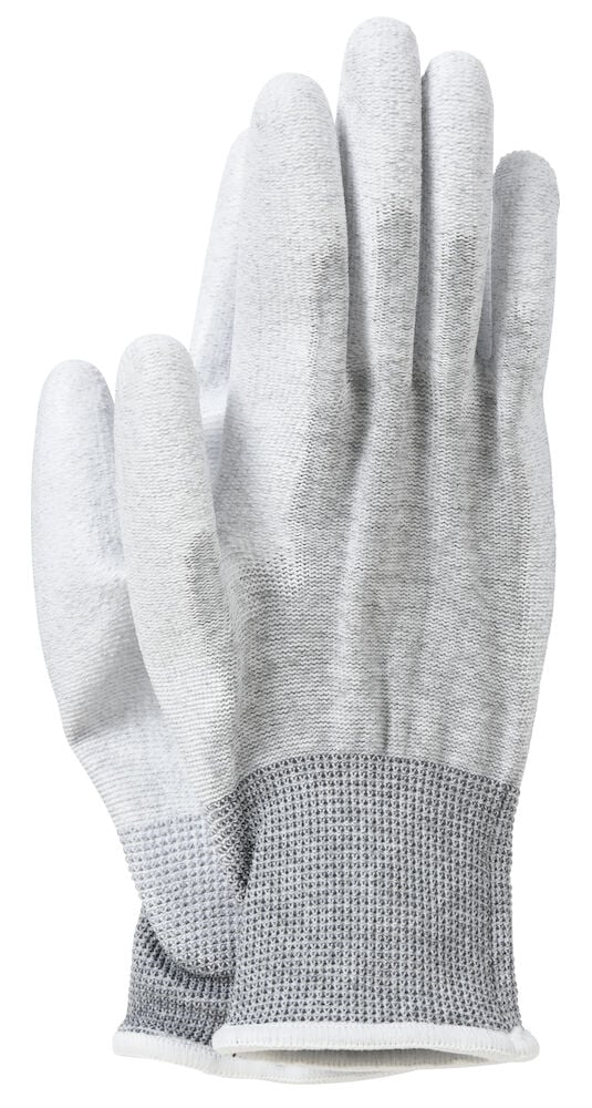 Grå målarhandske i polyester och kolfiber material.