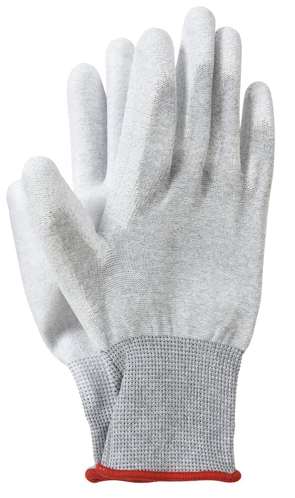 Grå målarhandske i polyester med förstärkt grepp.
