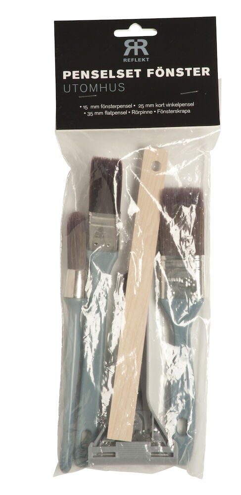 Penselset med tre penslar och två tillbehör.
