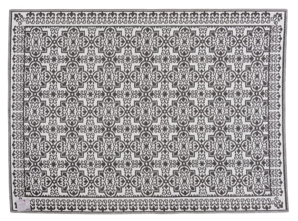 Rektangulär bastmatta med dekorativt mönster i antracit.