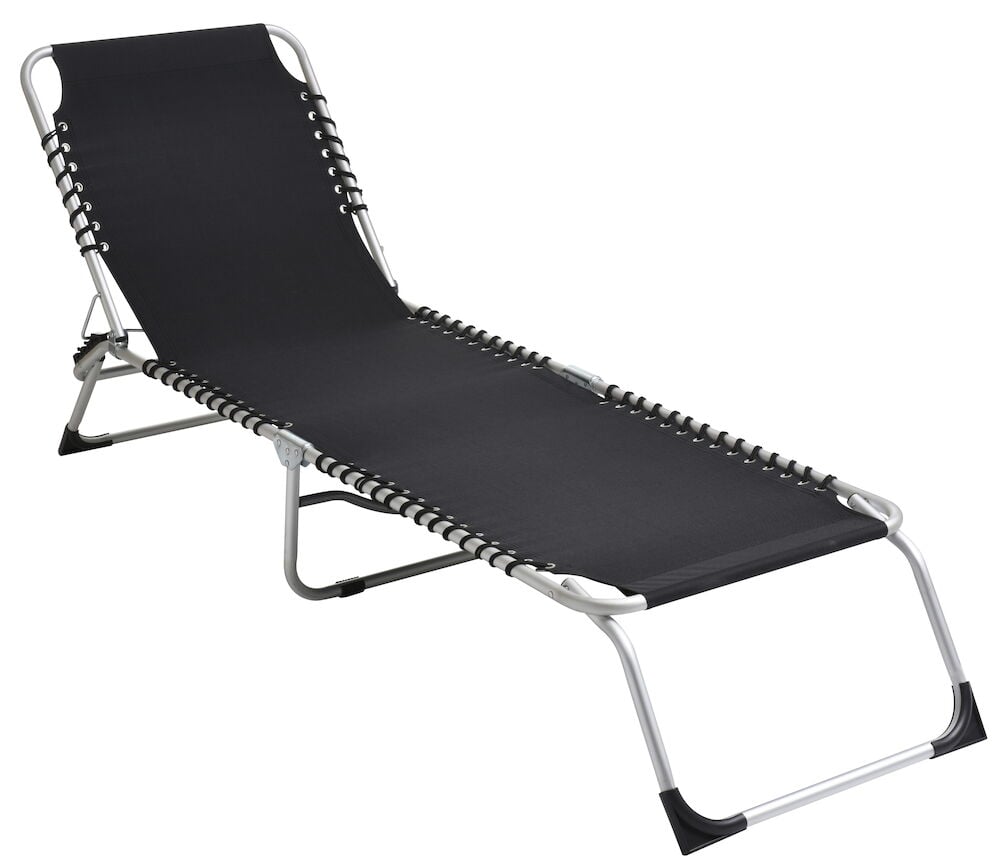 Schwarze Aluminium Sonnenliege Capri mit verstellbarer Rückenlehne auf weißem Hintergrund.