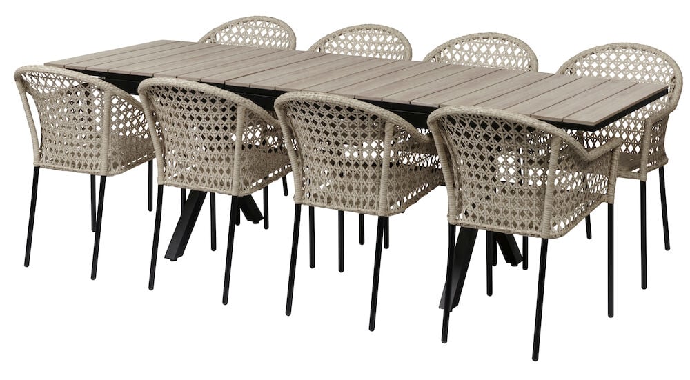 Florens-pöytä, jatkettava + 8 Amalfi-tuolia