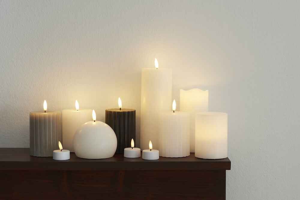 Flera LED blockljus i olika former och storlekar.