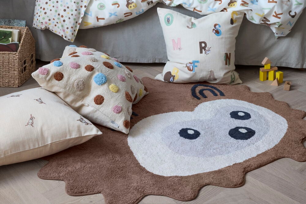 Putetrekk Elsaform Kids Bunny Natur Bomull Passer innerpute 50x50 cm, med en prikkete pute, alfabetpute og løvematte.