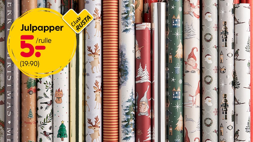 CLUB RUSTA: Julpapper 5:- (ord. pris 19:90/styck).