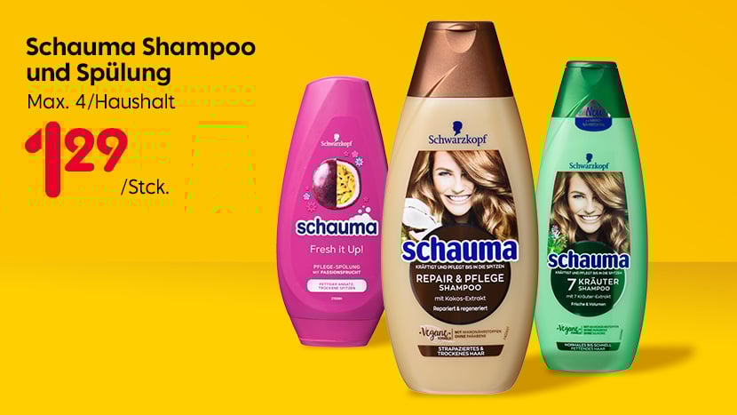 Schauma Shampoo und Spülung 1,29/Stck. Max. 4/Haushalt.