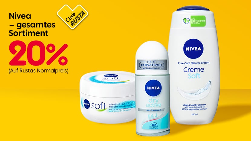 CLUB RUSTA: Nivea – gesamtes Sortiment 20%.