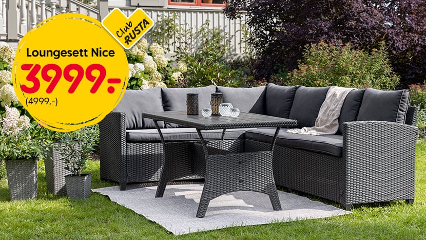 CLUB RUSTA: Loungesett Nice 3999,-. (ord. pris 4999,-).