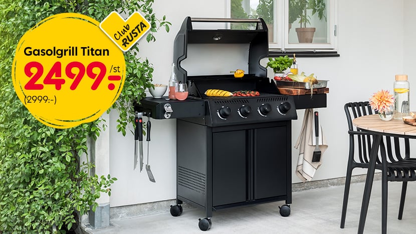 CLUB RUSTA: Gasolgrill Titan 2499 kr. (Ord. pris 2999 kr).
