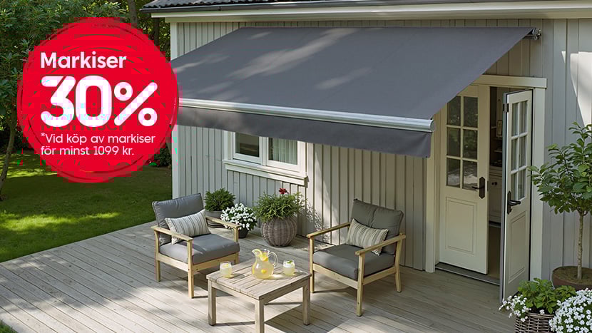 Markiser 30% Vid köp av markiser för minst 1099 kr.
