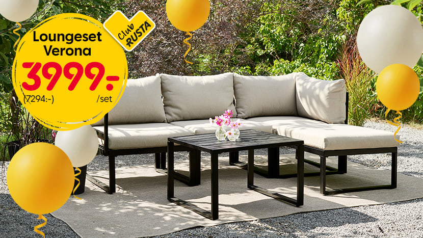 CLUB RUSTA: Loungeset Verona 3999 kr. (ord. pris 7294 kr).