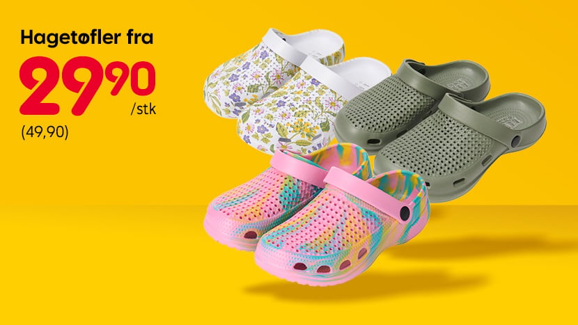 Hagetøfler fra 29,90 (49,90).