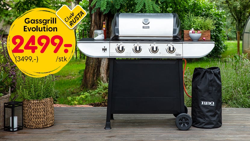 Gassgrill Evolution 2499 kr/stk. Ord. pris 3499 kr.