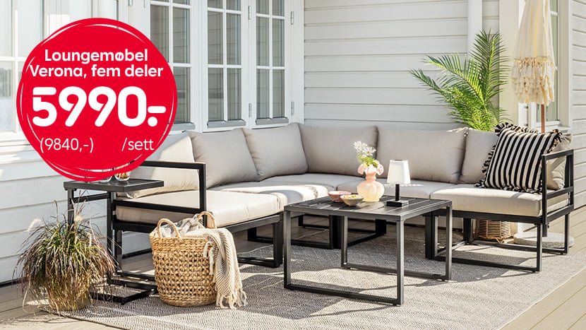 Loungemøbel Verona, fem deler 5990,- (9840,-).