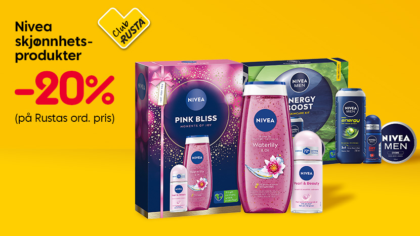 FOR CLUB RUSTA-MEDLEMMER: Nivea skjønnhetsprodukter -20%.