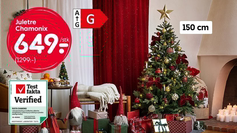 Juletre Chamonix 150 cm 649,- (ord. pris 1299,-).
