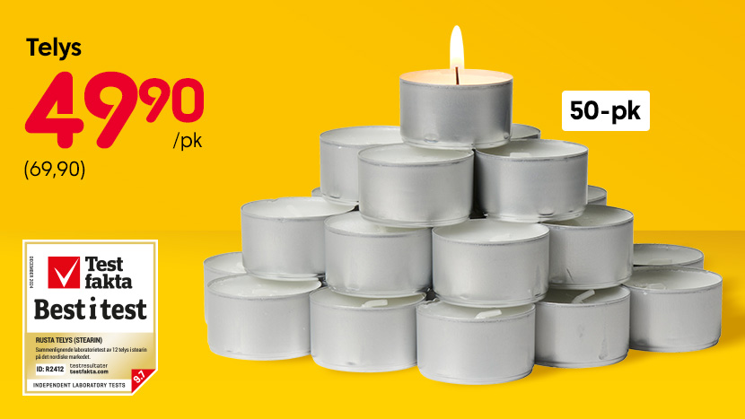 Telys 50-pk 49,90/pk (ord. pris 69,90).