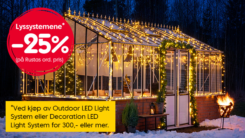 Lyssystemene -25% Ved kjøp av Outdoor LED Light System eller Decoration LED Light System for 300,- eller mer.
