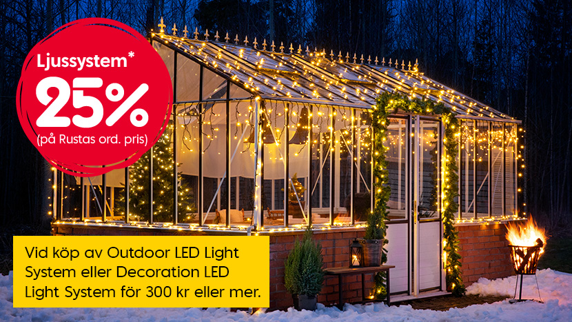 Ljussystem 25% Vid köp av Outdoor LED Light System eller Decoration LED Light System för 300 kr eller mer.
