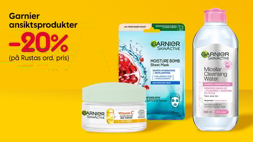 Garnier ansiktsprodukter -20%.