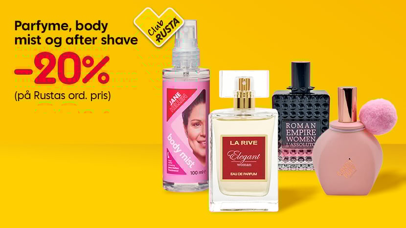 CLUB RUSTA: Parfyme, body mist og after shave -25%.