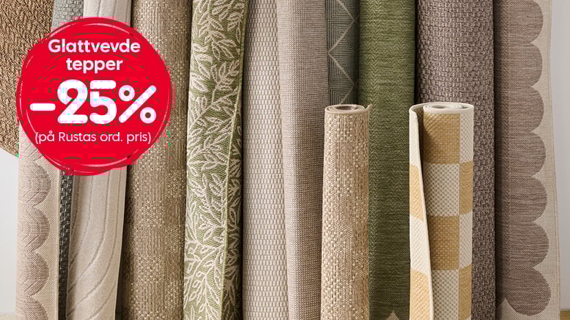 Glattvevde tepper -25% på Rustas ord. pris.