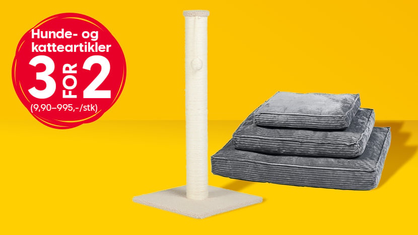 Hunde- og katteartikler 3 for 2 (9,90–995,-/stk).