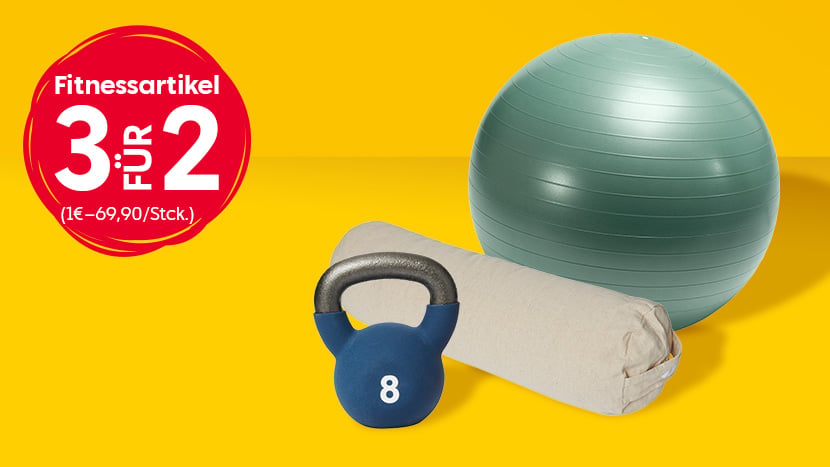 Fitnessartikel 3 für 2 (1€–69,90/Stck.).