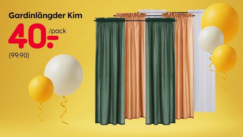 Gardinlängder Kim 40:-/pack. (ord. pris 99:90).