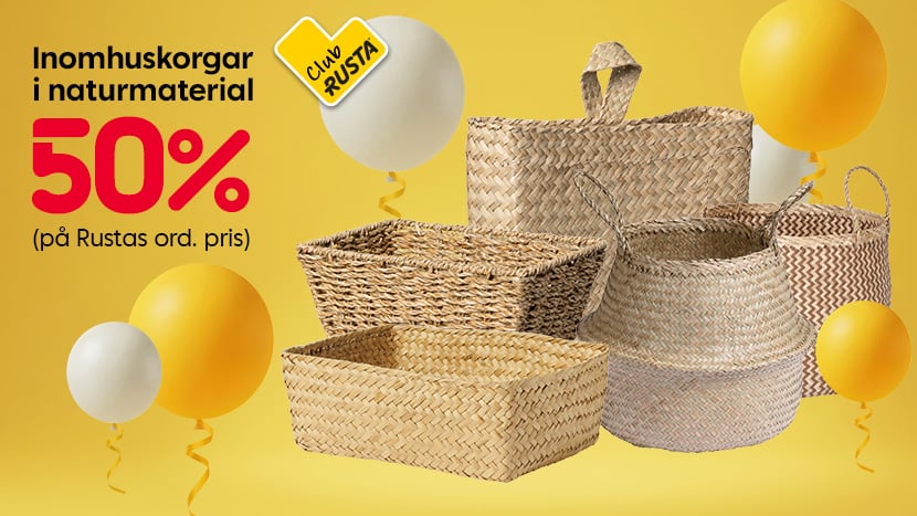 CLUB Inomhuskorgar i naturmaterial 50%.