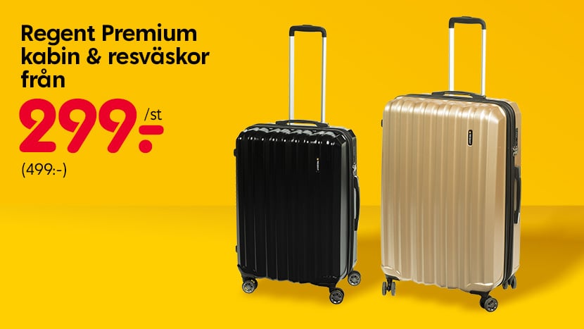 Regent Premium kabin och resväskor från 299 kronor. (Ord. pris 499 kronor).