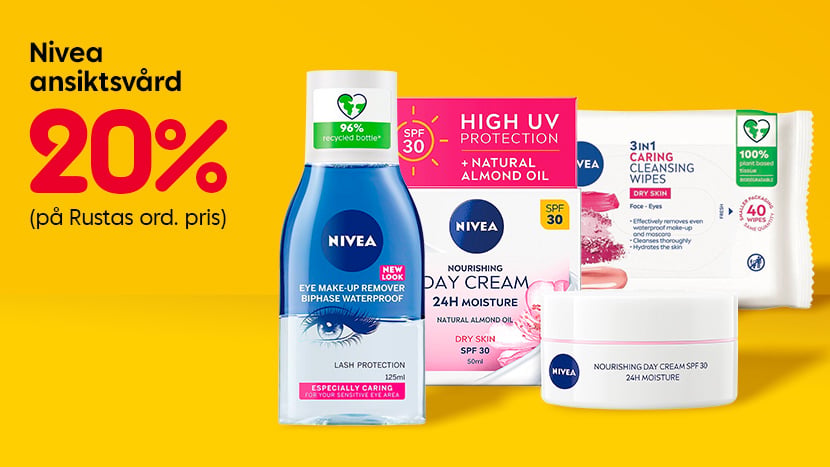 Nivea ansiktsvård 20%.