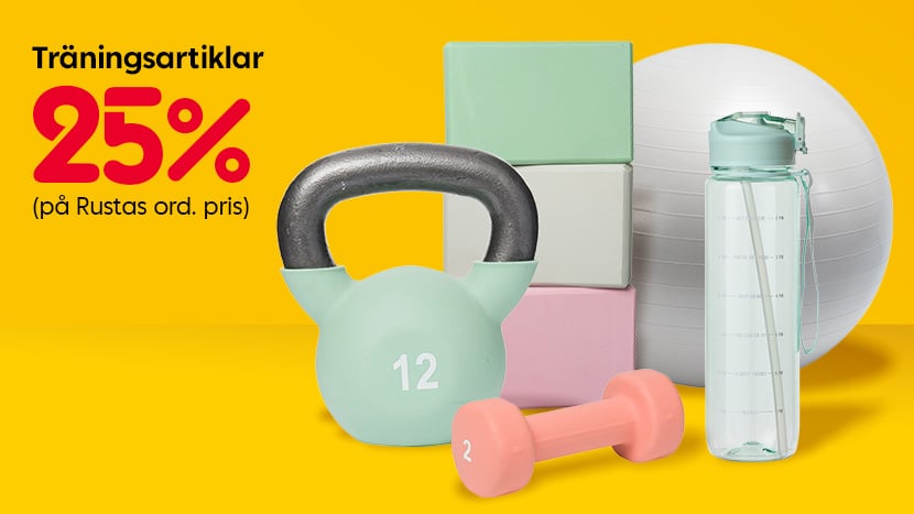 Träningsartiklar 25%.