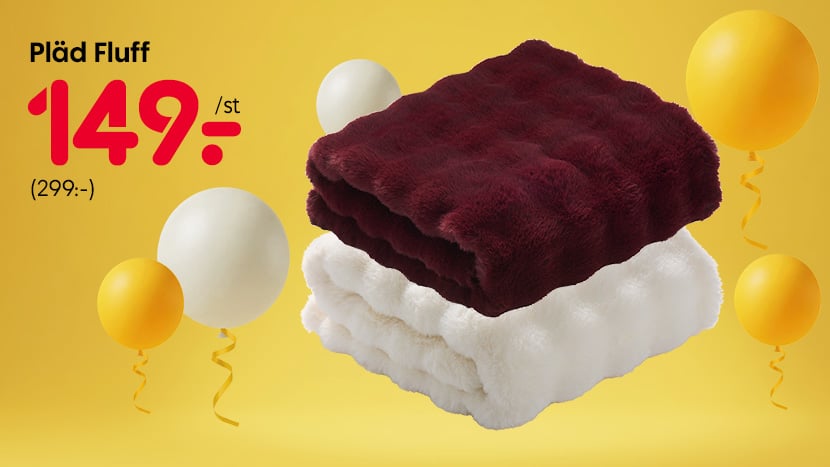 Pläd Fluff 149 kr. Ord pris 299 kr.