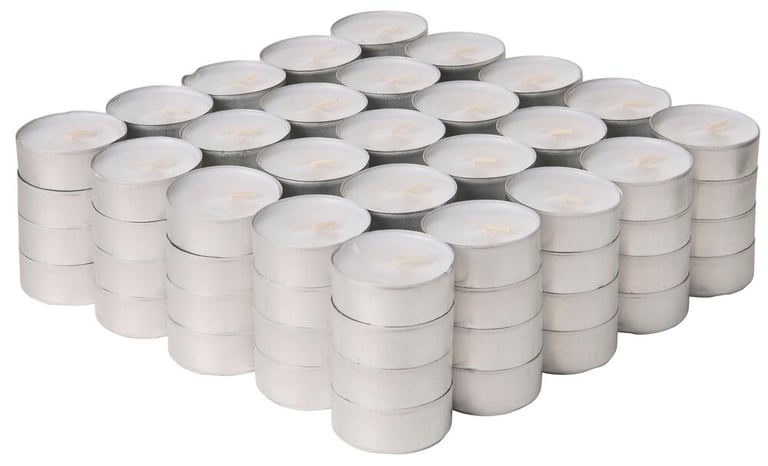 Teelichter 100 er-Pack Weiß Paraffin/Pflanzenwachs