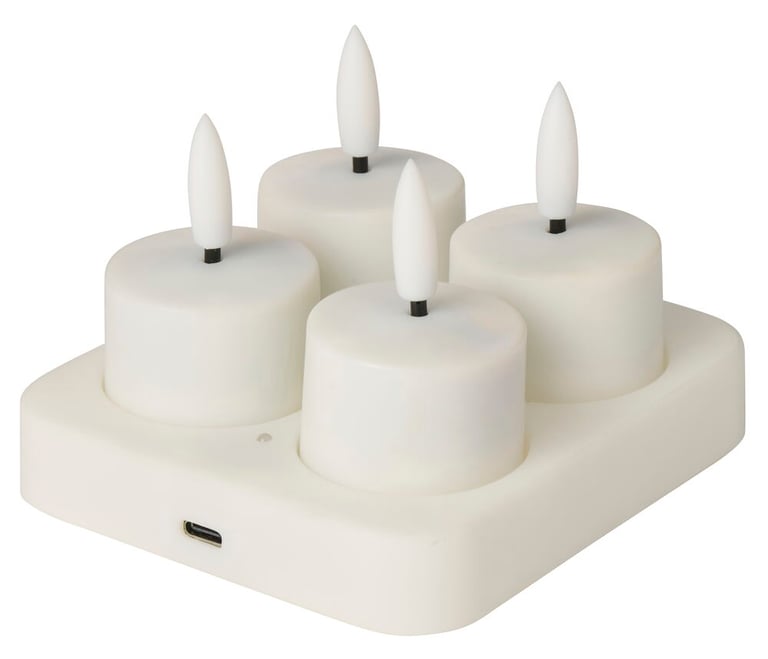 Wiederaufladbare Teelichter LED Starterkit Ystad 4 er-Pack