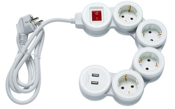 Strømforgrener med USB til innendørsbruk 