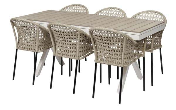 Ausziehbarer Tisch Florens + 6 Stühle Amalfi